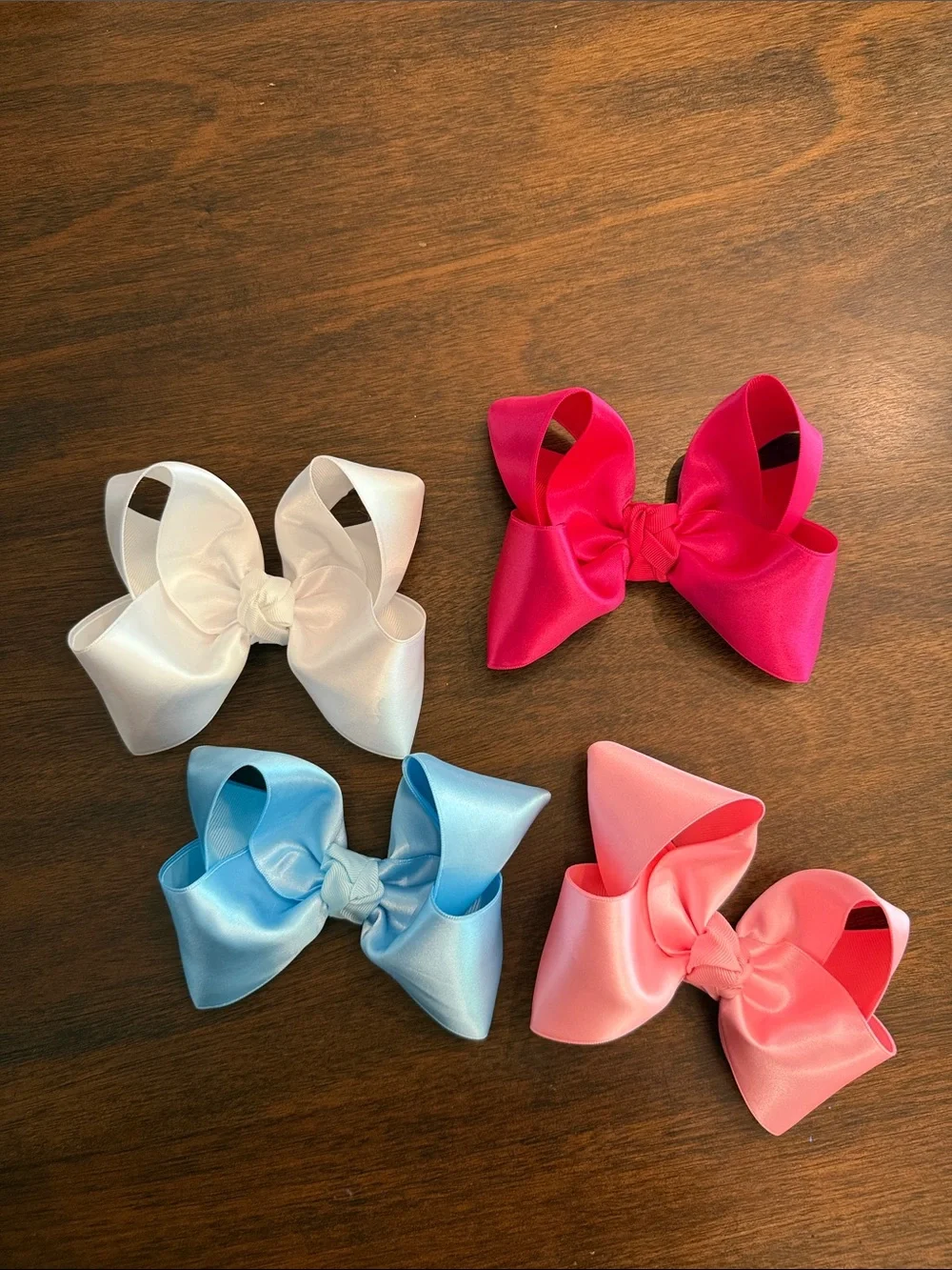 BUNDLE SATIN HANDMADE BOWS ON CLIP - White, Hot Pink, Light Blue, Coral Pink